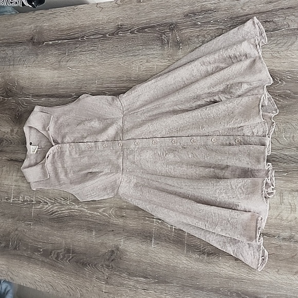 K by Kinnucan's Button Up Sleeveless Collared Fit & Flare Split Back Linen Dress - Picture 1 of 12